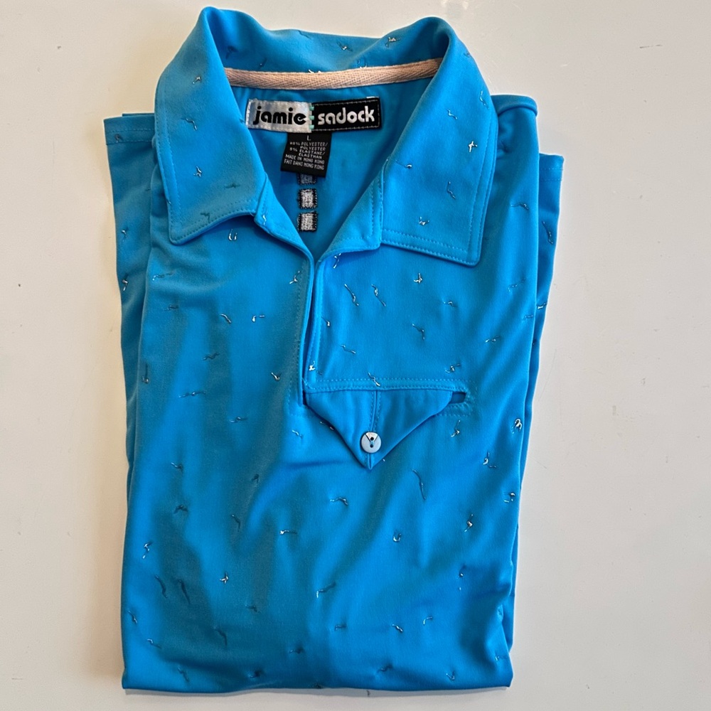 Jamie Sadock Womens Large Golf Shirt Blue Silver Accents Pickleball Tennis